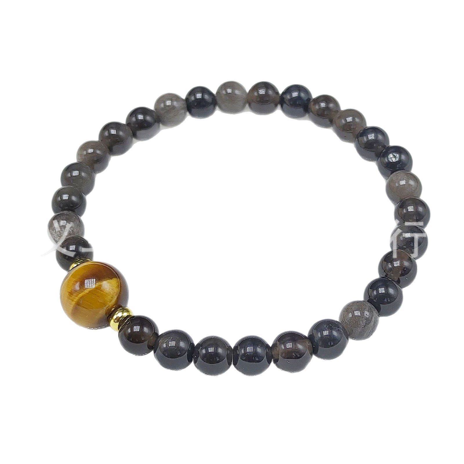 Dark style natural silver obsidian bracelet paired with tiger's eye stone women's fine obsidian shiny bracelet for your girlfriend Item Picture