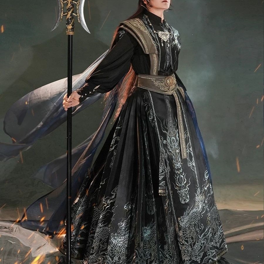 国潮汉服男生兰陵王蓝金黑色炫酷马面裙服国风大典新款仙武侠套装