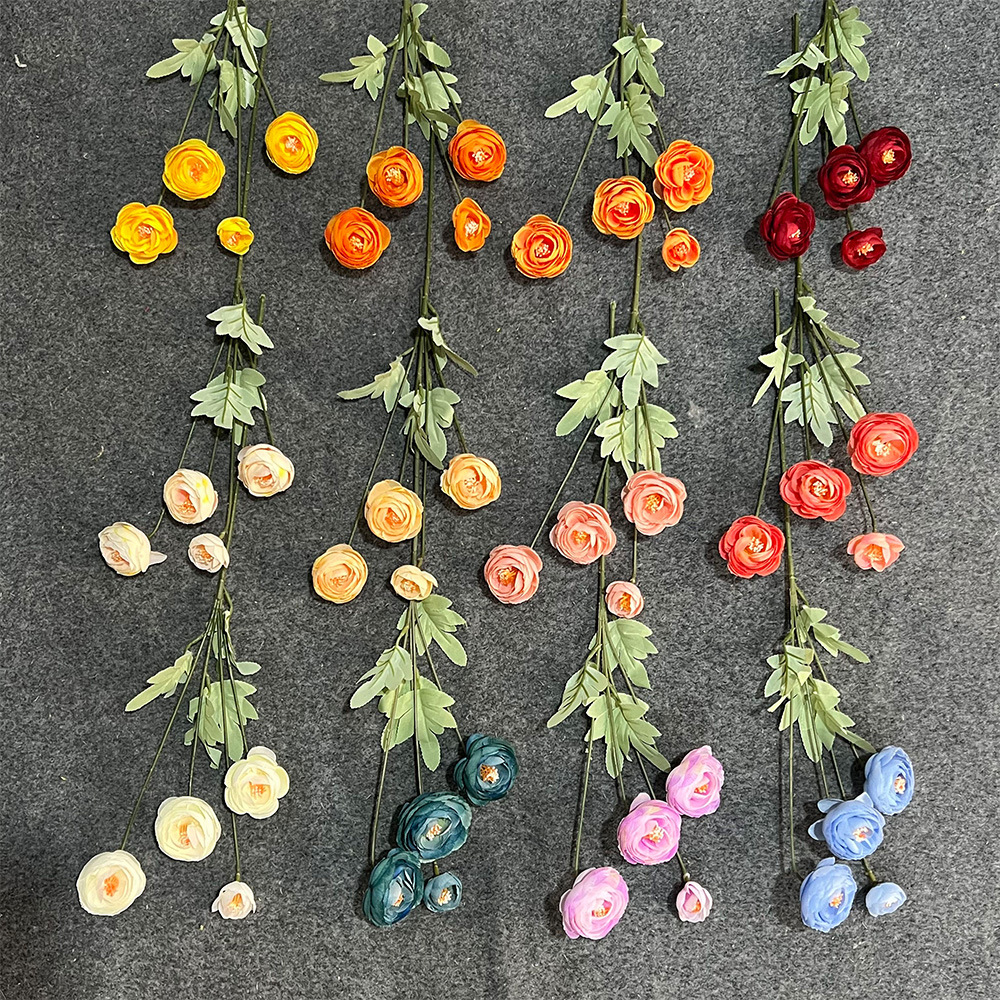 Simulated 4-head tea rose artificial artificial flowers, silk flowers, artificial plastic flowers, high-end living room ornaments, wedding floral art finished products details Picture