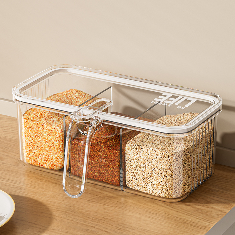 Seasoning box, kitchen with spoon, complete set, detachable, multi-compartment seasoning and condiment storage, four compartments in the kitchen Specification image