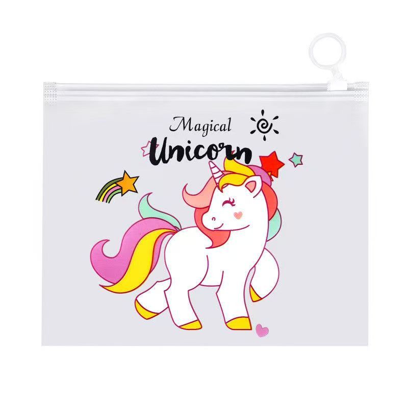 Cartoon rainbow unicorn file bag, student stationery storage bag, self-sealing bag, data organization ring pull edge bag details Picture