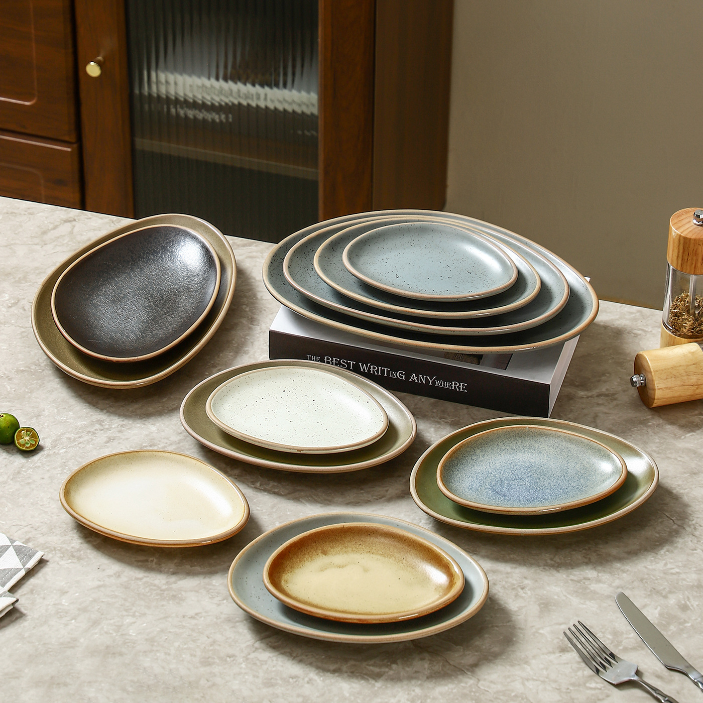 日式餐盘粗陶盘子菜盘火锅店烤肉盘点心碟蒸鱼盘商用陶瓷餐具批发