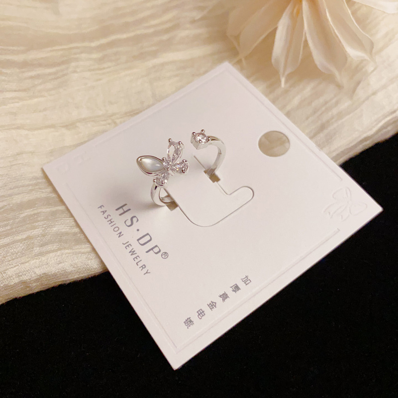 French fashion, exquisite and versatile diamond-encrusted shell butterfly opening ring for women, simple and stylish design, index finger ring for women details Picture