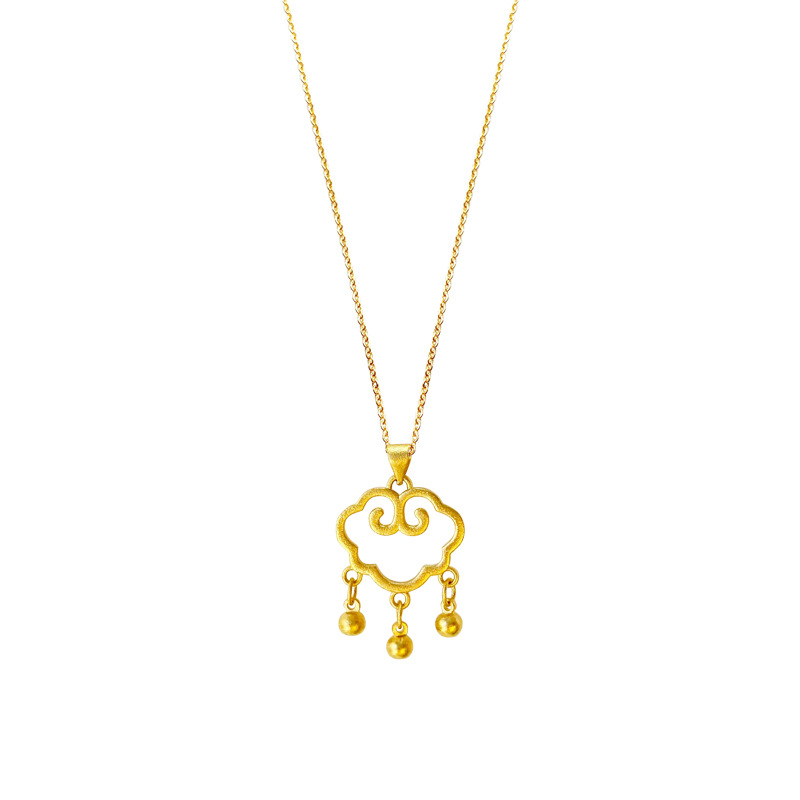 Xiangyun Longevity Lock Pendant, 18k gold imitation necklace, women's sand gold simple bead collarbone necklace that does not fade for a long time Item Picture