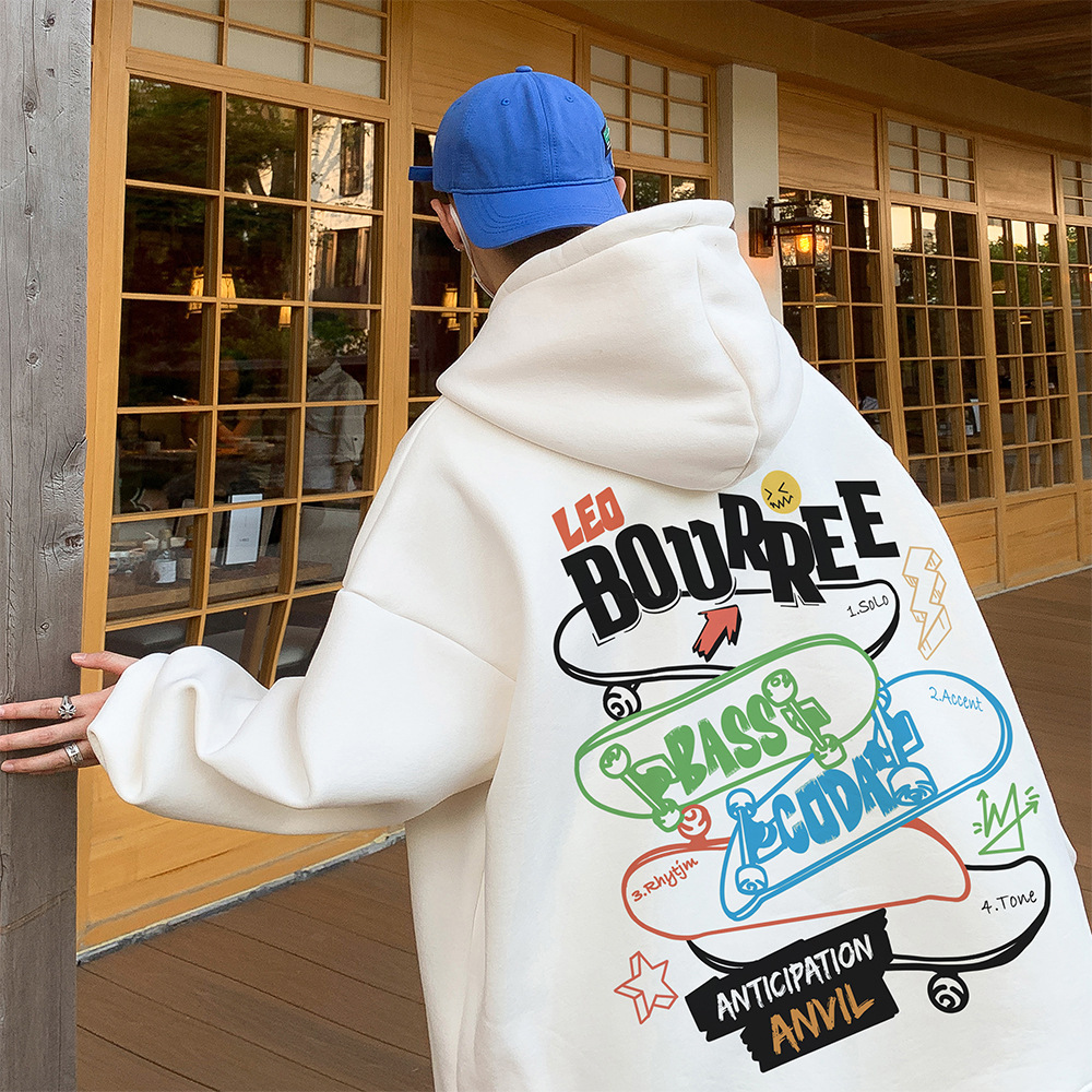 Graffiti hooded sweatshirt men's autumn and winter thickened and fleece American-style retro 400g oversized coat Specification drawing
