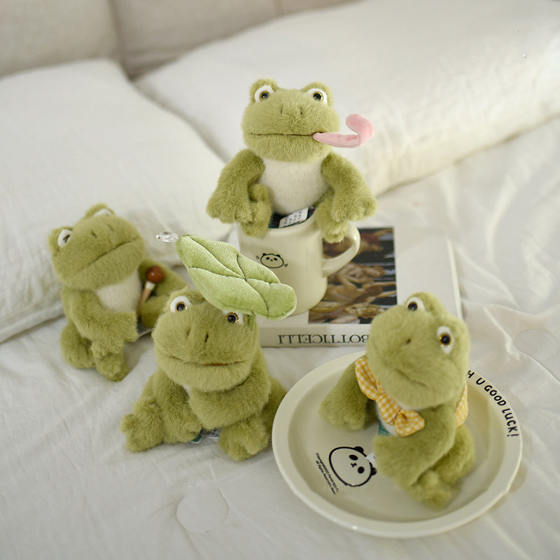 "Duoai Genuine soft and cute frog plush toy bow tie Little frog doll Home desktop decoration Healing little ornaments. Specification image