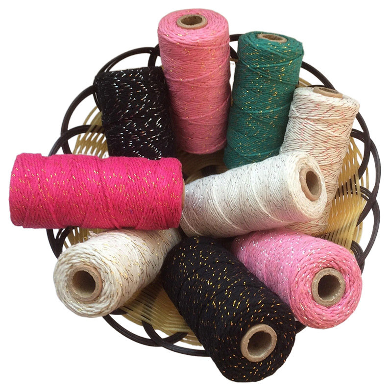 Yuesheng Factory's 2MM two-color cotton rope, colored cotton thread, gold and silver thread cotton rope, three-strand cotton rope, 100-meter zongzi rope Specification image