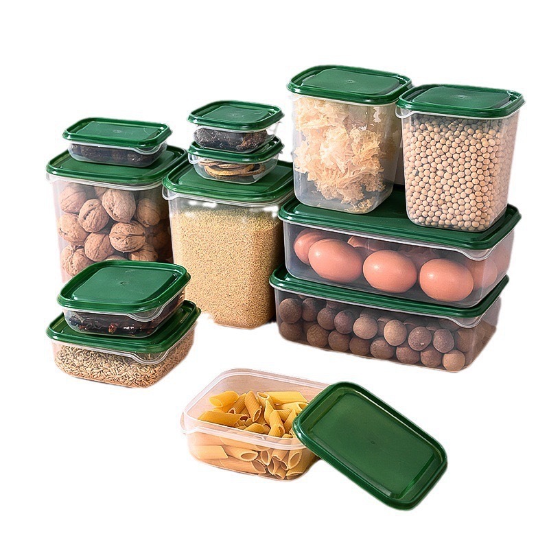 17件套装塑料保鲜盒透明带盖水果储物盒密封冰箱收纳盒可微波加热白底实物图