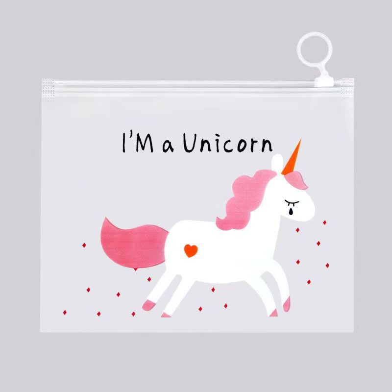 Cartoon rainbow unicorn file bag, student stationery storage bag, self-sealing bag, data organization ring pull edge bag Application Scenario