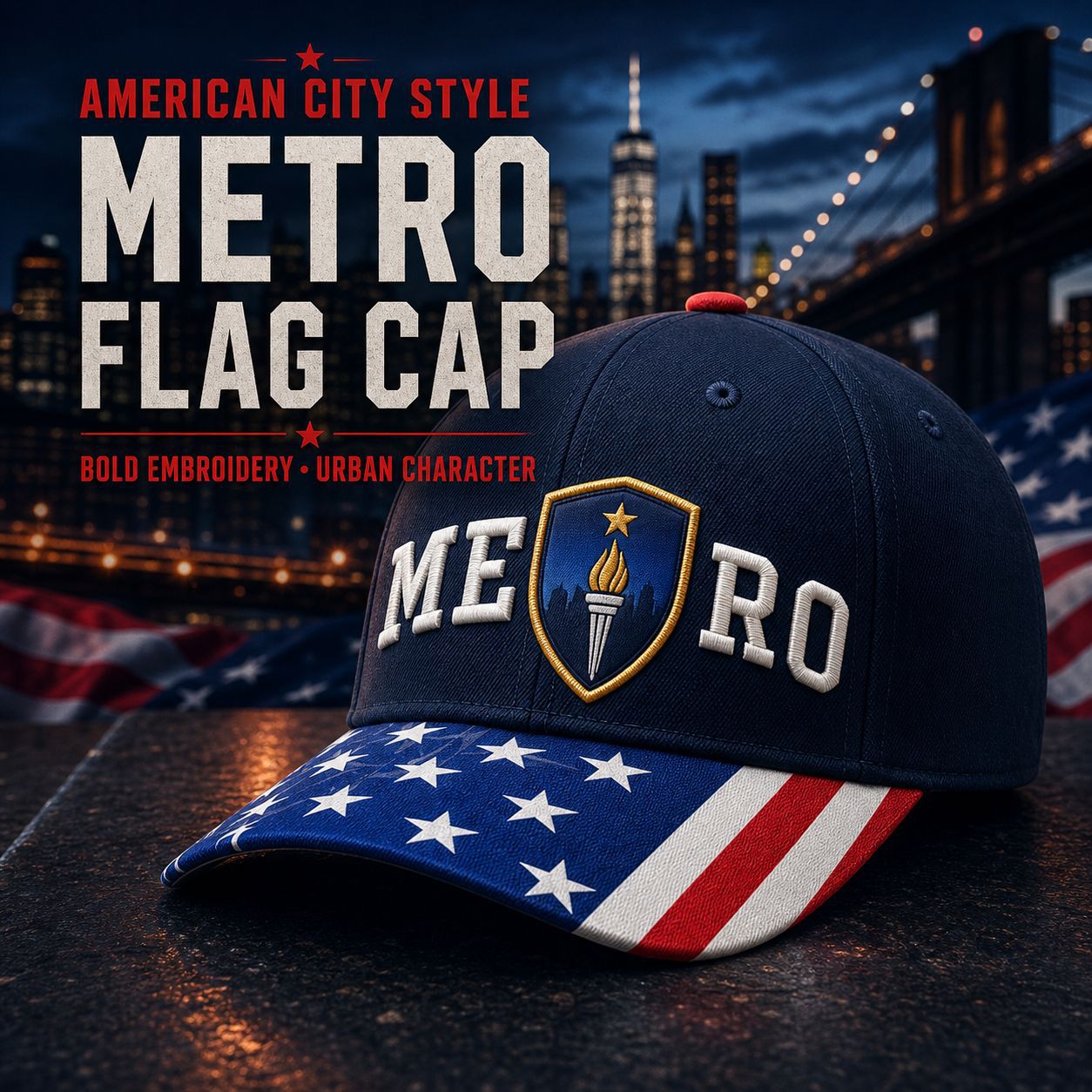 American flag embroidered baseball cap, 3D stereoscopic letter shield label baseball cap, cross-border men's and women's outdoor sunshade, street trend details Picture