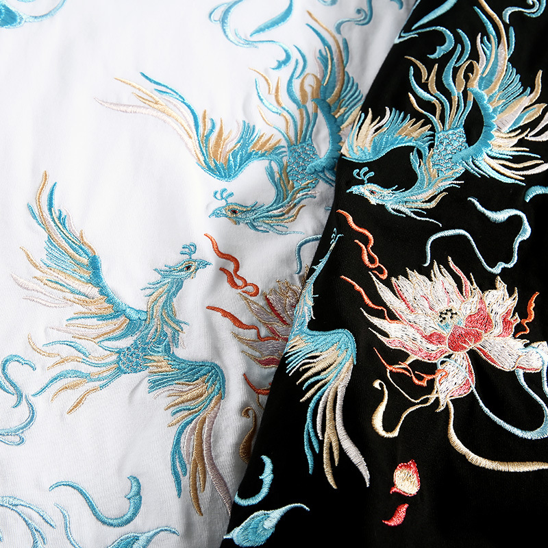 Chinese trend short-sleeved T-shirt for men in summer, loose and large-sized, with phoenix pattern embroidered half-sleeve, moisture-wicking and sweat-wicking Specification image