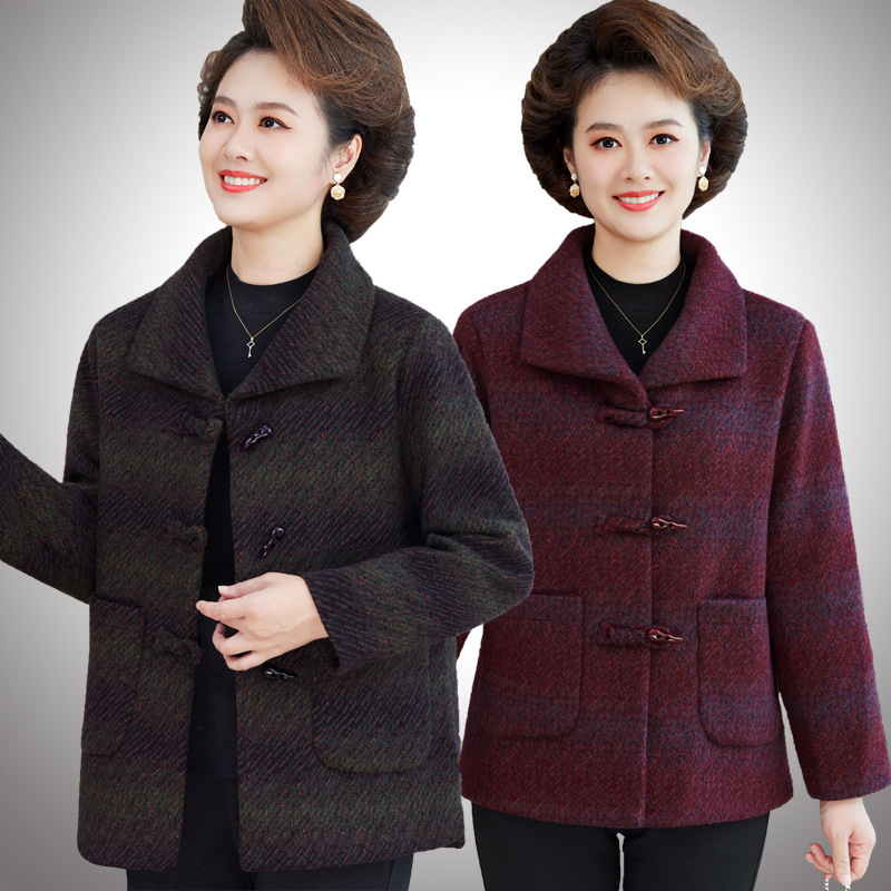 妈妈秋冬季新款仿水貂绒外套中老年女士优雅洋气短款翻领加厚上衣