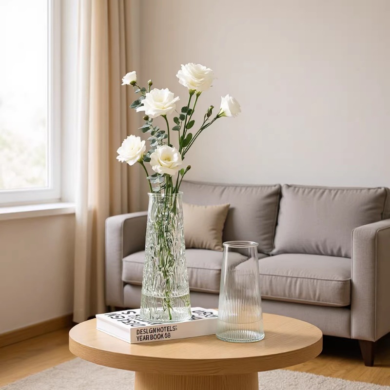 Cono cubo jarrón de vidrio nórdico ins viento simple gran tamaño transparente agua regado rico bambú escritorio sala de estar arreglo floral