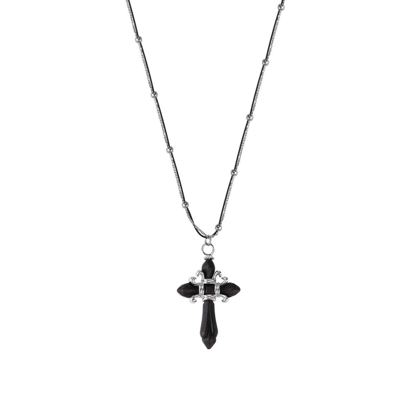 The wooden cross pendant necklace is a versatile and fashionable design with a high-end feel. It is an original autumn and winter new sweater chain accessory Item Picture