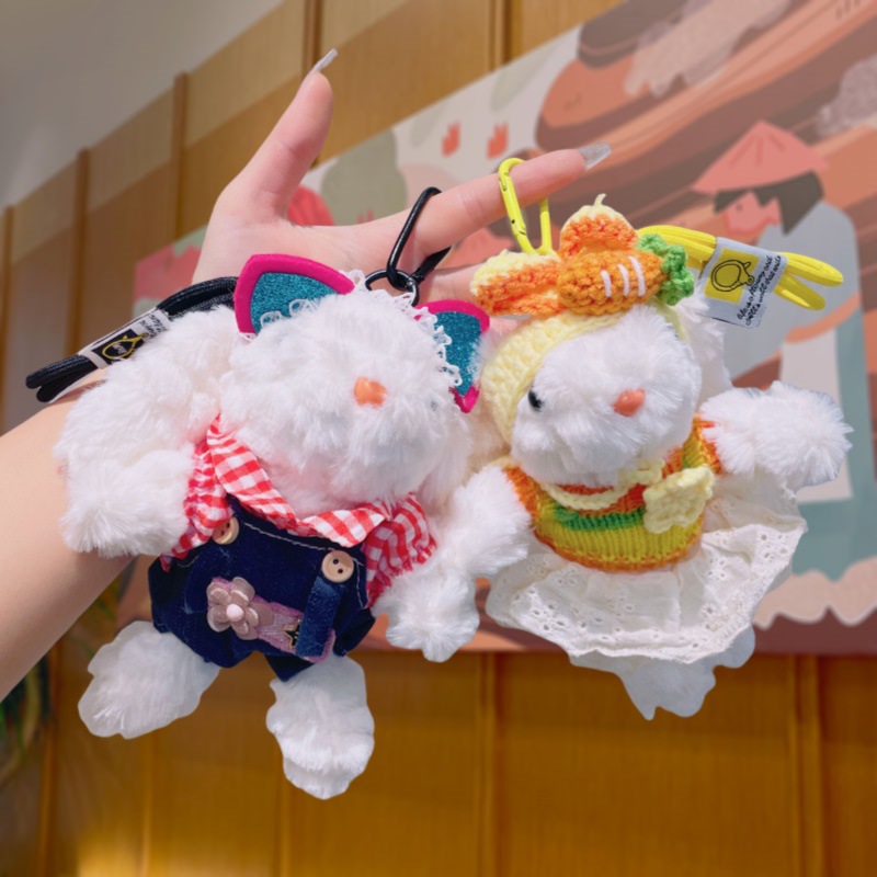 Cartoon dress-up little rabbit plush toy pendant, popular keychain, cute and girlish ins-style schoolbag pendant Specification image
