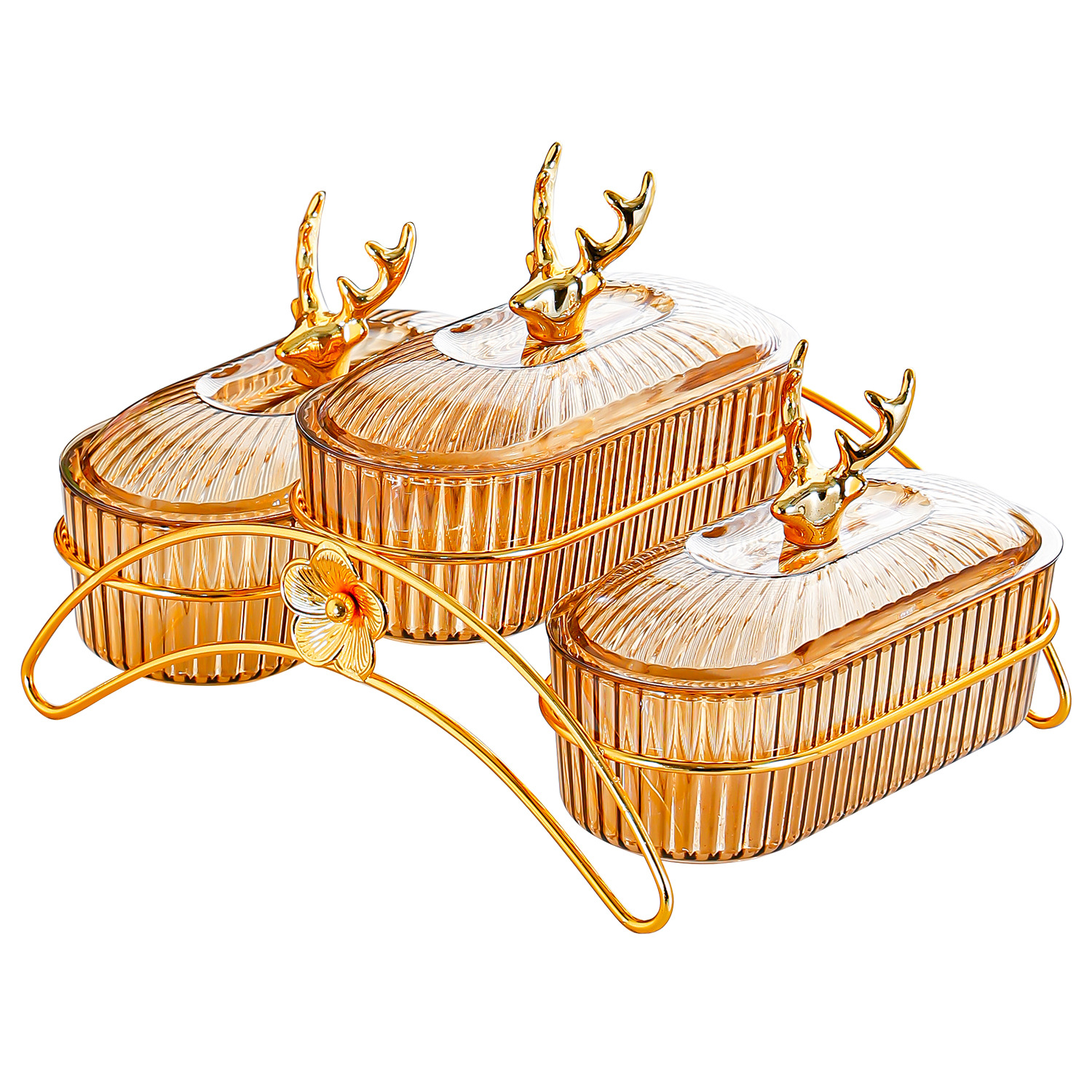 Light luxury dried fruit plate, fruit platter, light luxury household snack plate, ironwork rack, commercial and hotel snack plate, compartments fruit plate Item Picture