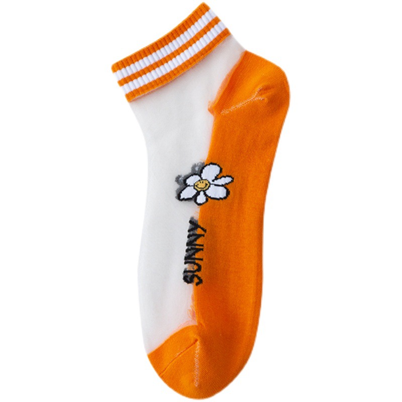 Women's socks, small Daisy summer thin all-cotton soled crystal socks, ins trendy spring and autumn transparent invisible short socks Item Picture