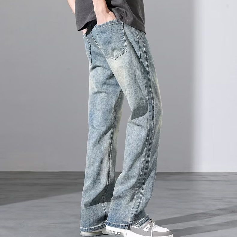 Washed and aged jeans for men's summer, new Hong Kong-style ins retro trend loose straight-leg trousers, one-piece consignment Application Scenario