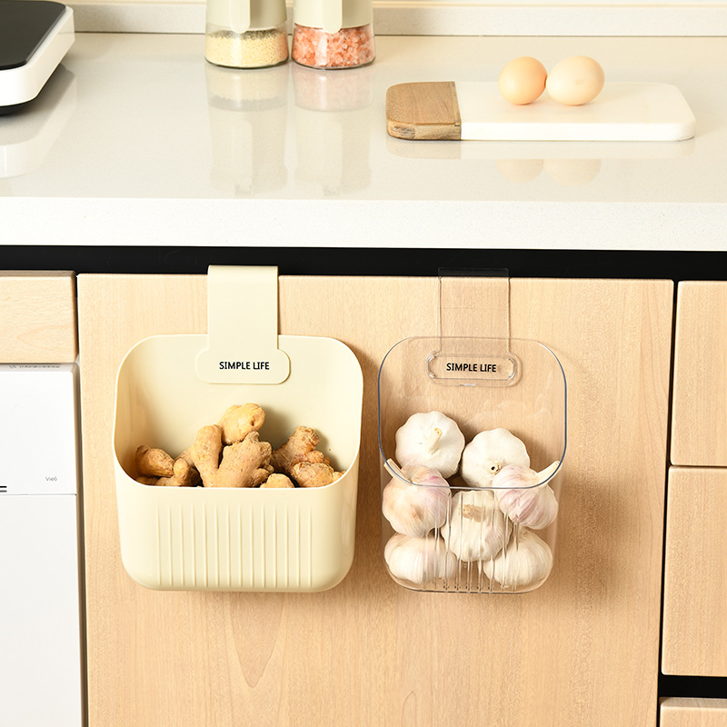 Free shipping kitchen scallion, ginger and garlic storage basket, wall-mounted multi-layer storage rack without drilling holes, suction cup type, wall storage Specification image