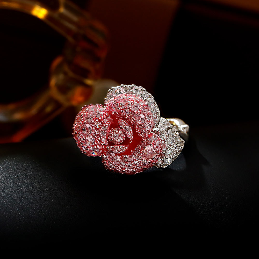 Hyacinth vintage harbor wind rojo rosa anillo moda temperamento ligero lujo superflash cien cierre anillo 2025 shake yin boom