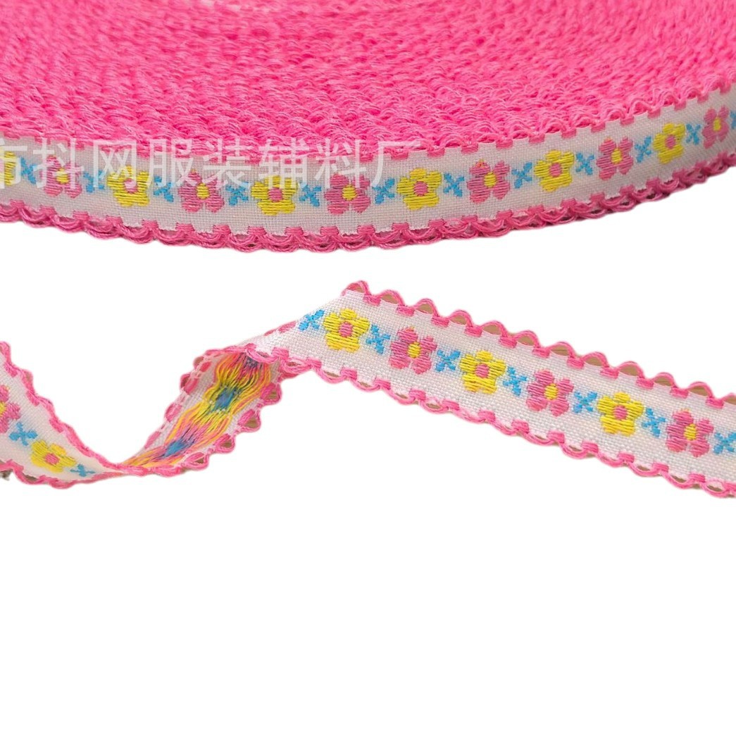 1.2cm Broken flowers and trees by the ear, pastoral fresh style, jacquard embroidery webbing, DIY clothing accessories, accessories and ornaments Item Picture