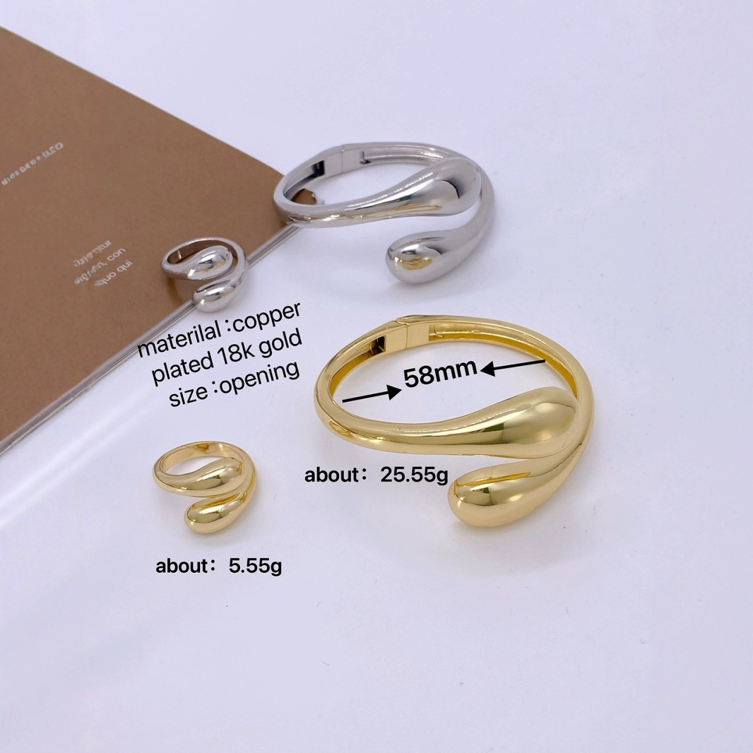 A new best-selling European and American fashion commuting simple teardrop-shaped smooth bracelet for women with gold and silver openings, a light luxury high-end accessory details Picture