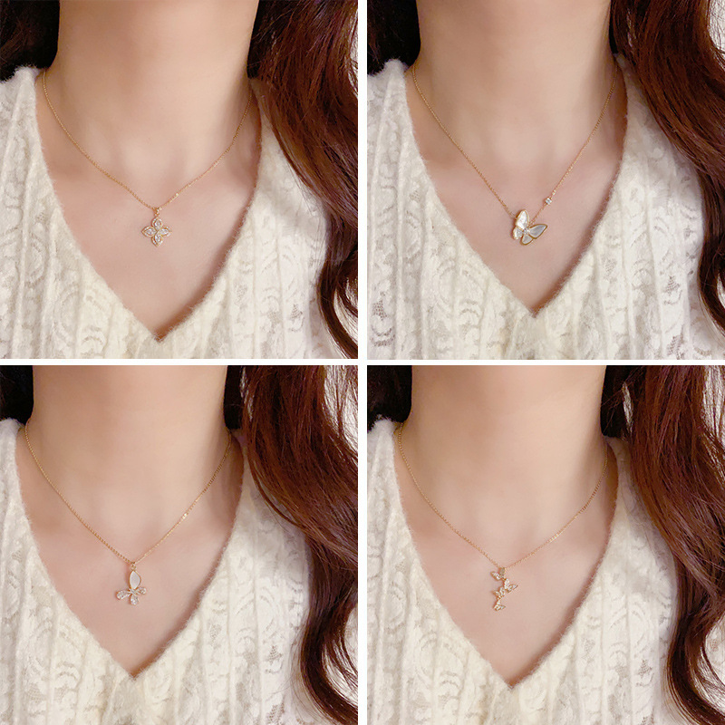 两件套组合套装 精致时尚百搭微镶锆石耳钉夏季小清新简约锁骨链详情图2