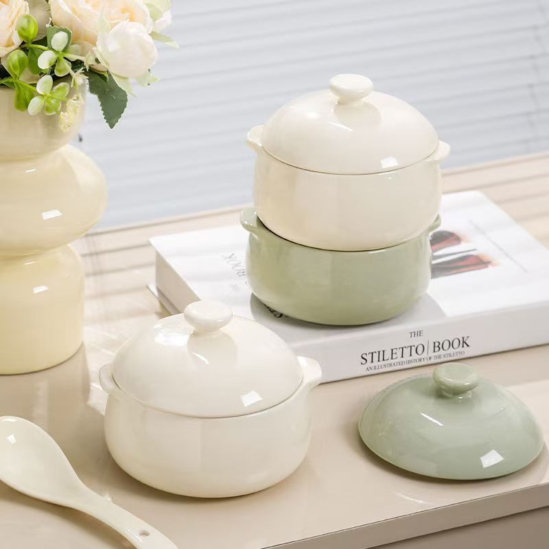 双耳蒸蛋碗一人炖盅煲汤带盖家用微波炉专用陶瓷隔水炖盅鸡蛋羹产品图