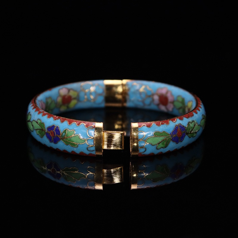 Beijing Cloisonne vintage collectibles, classical ethnic copper body cloisonne enamel jewelry 14# flat opening bracelet details Picture