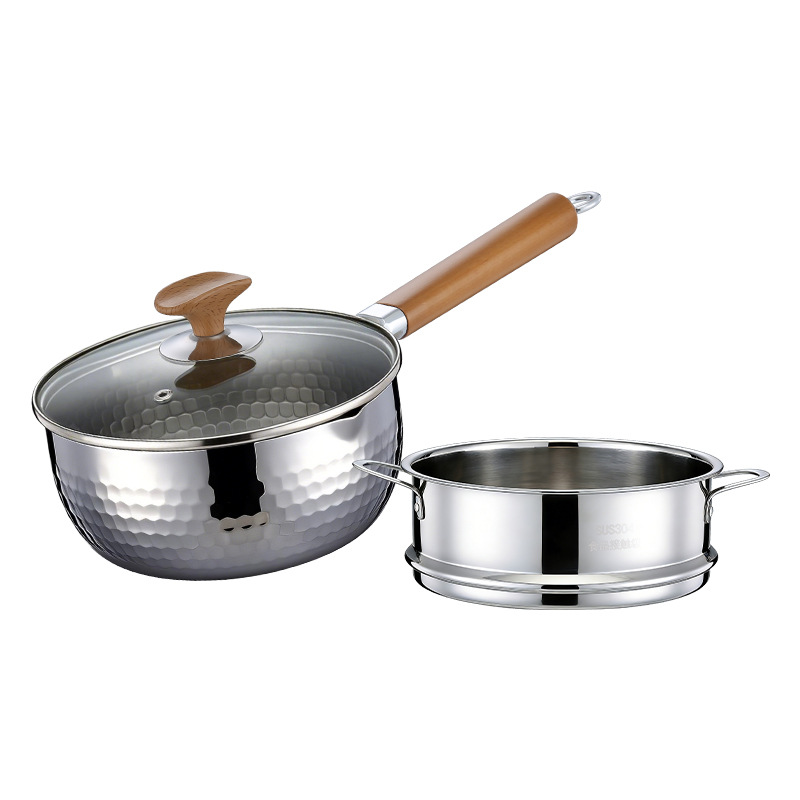 Pure titanium pot, hammer pattern snow flat pot, household small milk pot with steamer, non-stick pot, baby complementary food pot, food-grade soup pot Item Picture