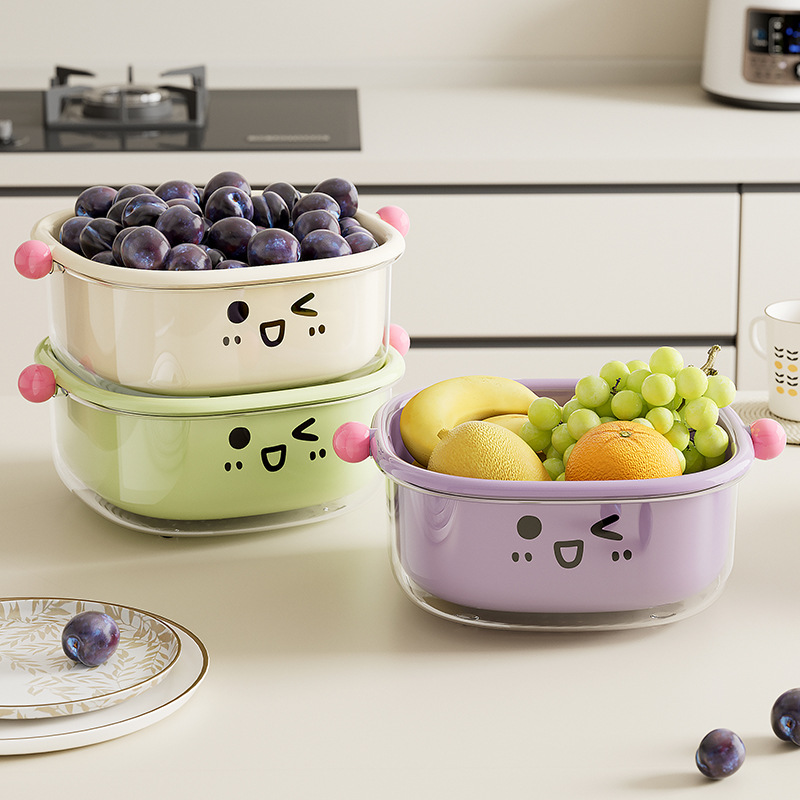 洗菜盆沥干篮双层设计多功能水果盘厨房大号可倒置防尘果蔬沥水篮产品图