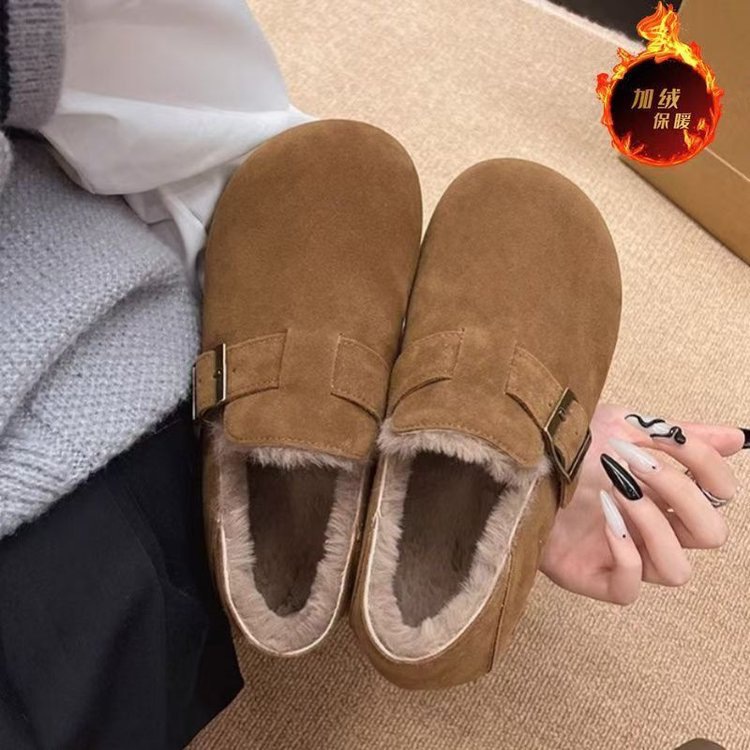 All-inclusive warm fleece Burken shoes for women 2025 winter new style, versatile thick-soled bean shoes, casual one-step cotton shoes Specification image