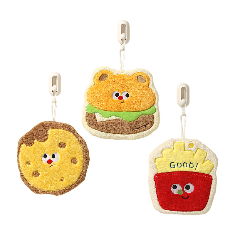 可挂式加厚烘焙造型卡通儿童擦手巾吸水珊瑚绒小方巾厨房浴室两用白底实物图