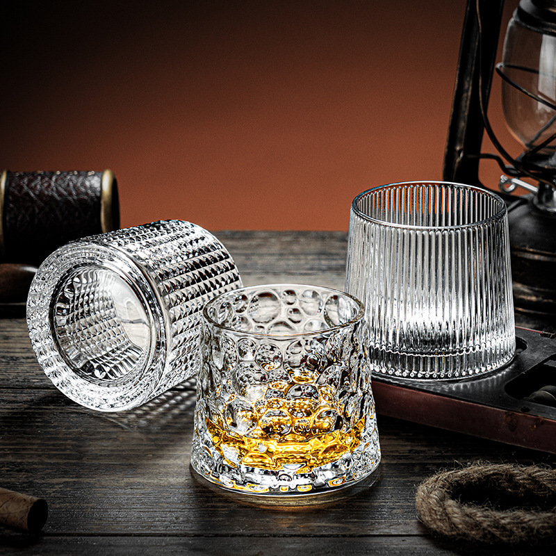 创意玻璃水杯威士忌洋酒杯家用杯子夏季耐热高颜值浮雕果饮啤酒