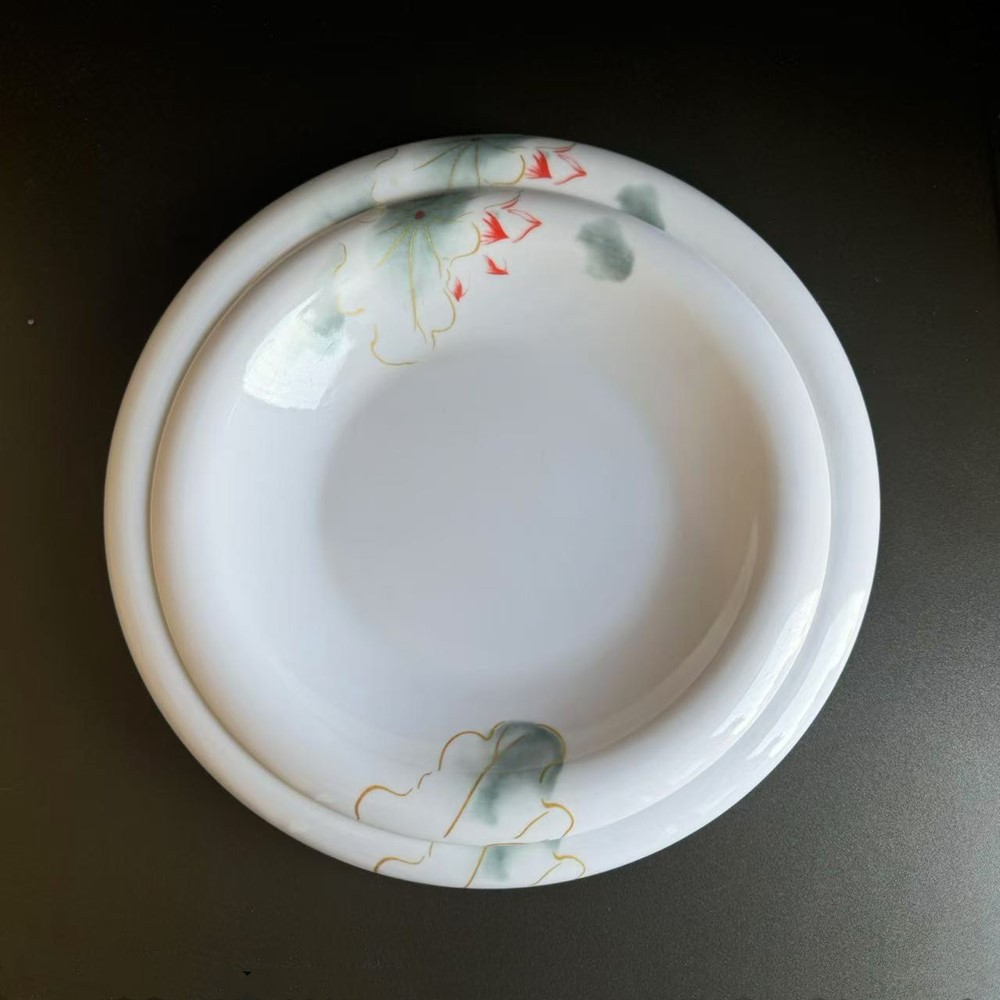 金边荷花系列密胺中式餐具餐厅热菜盘子圆形盘饭店商用创意酒店用