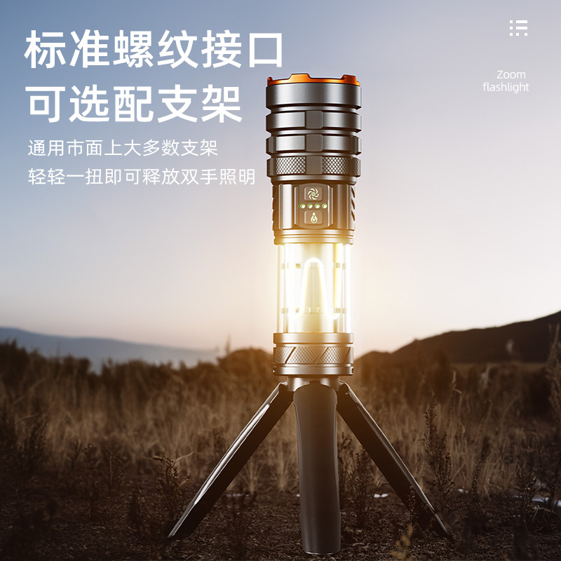 The new cross-border ultra-bright outdoor long-range white laser zoom with breathing function comes with a rechargeable flashlight for camping details Picture