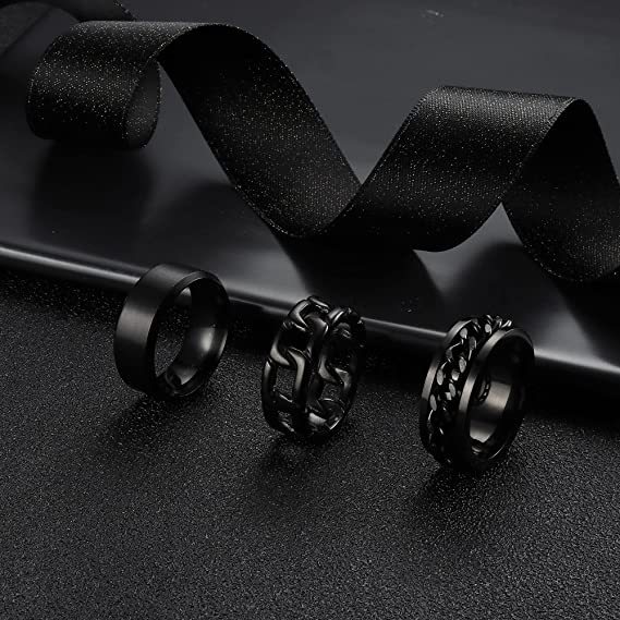 Amazon burst set 8mm negro europeo y americano hombres anillo de cadena de arena cepillado acabado mate titanio acero accesorios details Picture