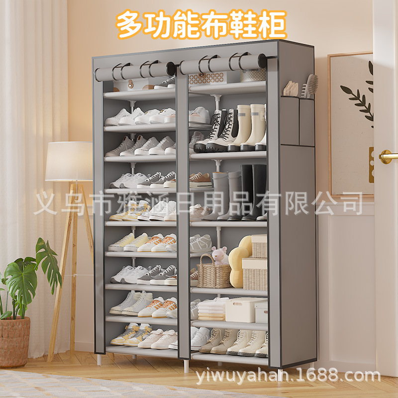 跨境双排多层布艺防尘拉链鞋柜家居大容量简易鞋柜多功能收纳鞋架