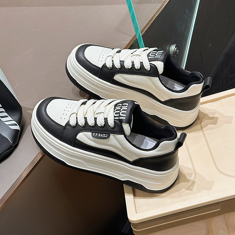 Fleece thick-soled genuine leather white sneakers for women 2026 Spring new style Versatile women's shoes, height-increasing casual sports round toe board shoes Specification image