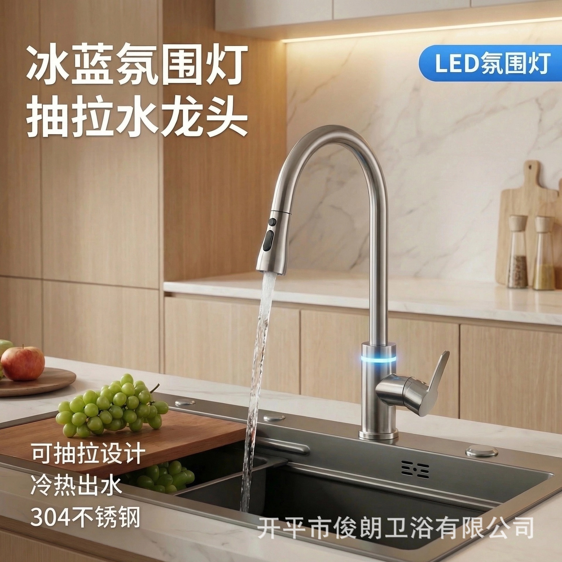 不锈钢厨房抽拉水龙头水槽洗碗池龙头冷热喷头全铜混水防飞溅增压