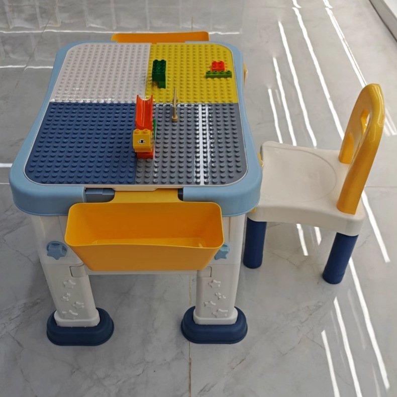 Children's 6-in-1 building block table compatible with large particle assembly, educational toys, multi-functional lifting and storage, learning and playing table Specification image