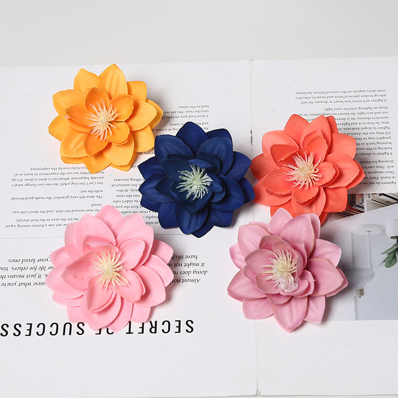 仿真花荷花头 新款diy材料包头饰簪花配件花朵婚礼堂花墙胸花摄影