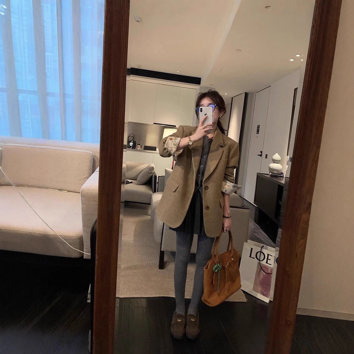 羽绒加厚经典小个子粗花呢西装外套廓形秋冬女装G1536白底实物图