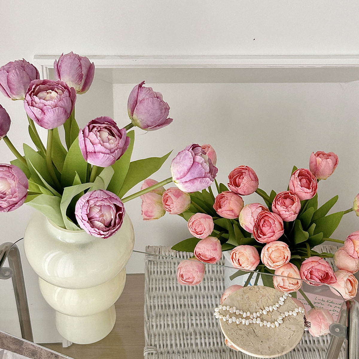 9头焦边郁金香仿真花郁金香手捧花束家居婚庆装饰花客厅餐厅摆件细节图