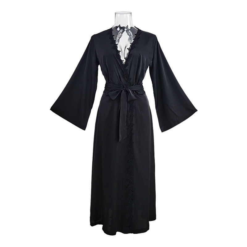 High-end sexy bathrobes, long backless bathrobes, pajamas, long-sleeved women's satin home wear wholesale 369 light luxury Item Picture