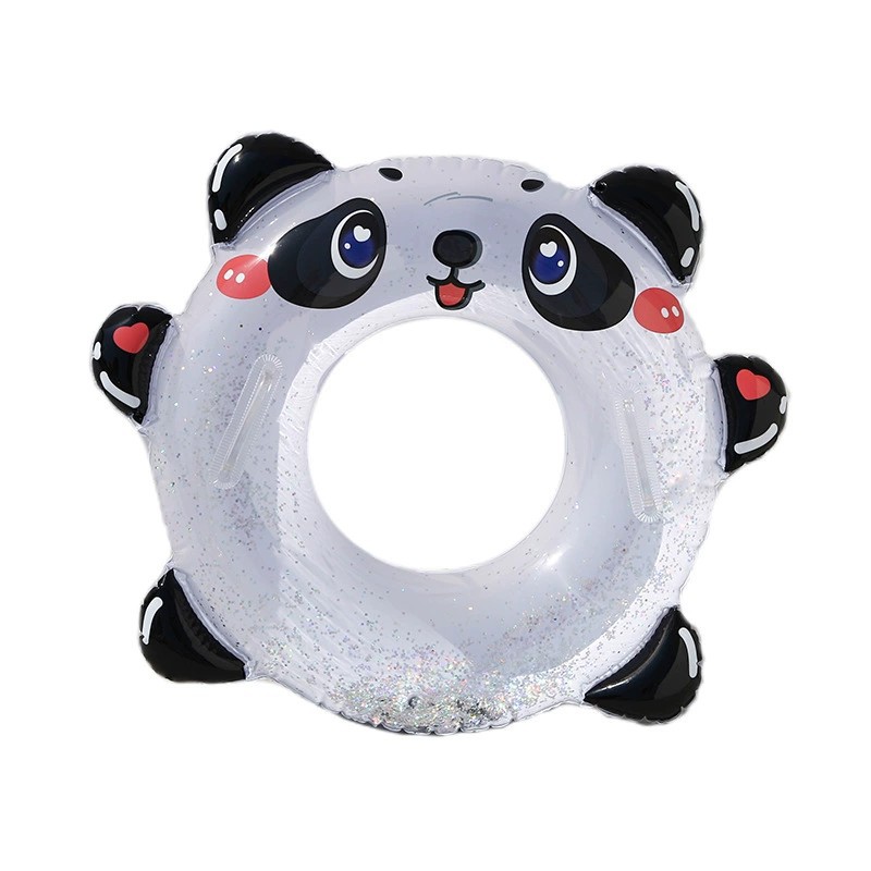 Handle sequined children's swimming ring, thickened cartoon panda lifebuoy for toddlers, transparent printed baby armpit ring Item Picture