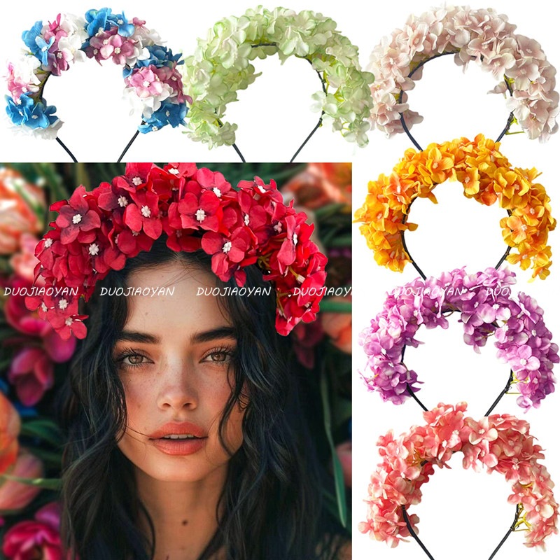 Cross-border European and American simulated flower headbands, high-end and light luxury bride headbands, women's carnival Halloween headwear
