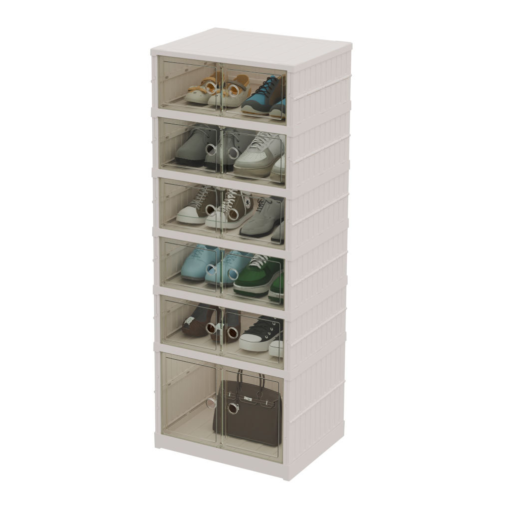 No installation required, multi-functional folding shoe rack, transparent multi-layer widened movable shoe cabinet, home storage shoe box Item Picture