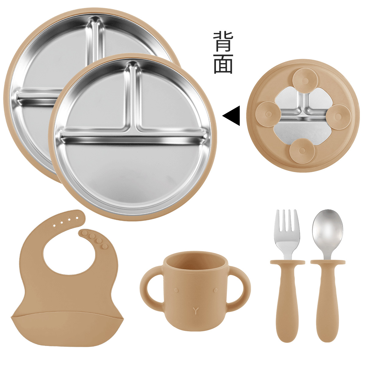 Amazon's best-selling 304 stainless steel plate set, silicone suction cups, anti-slip and heat-insulating children's complementary food feeding tableware details Picture