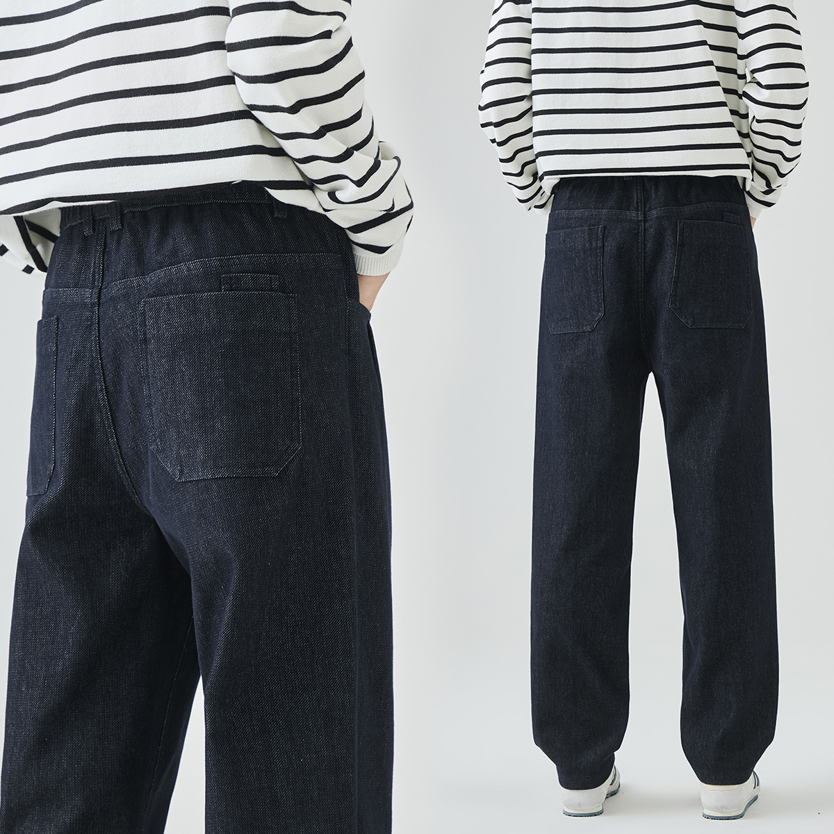 APO Men's Wear: Cross-border jeans for men, American high street autumn trend Loose tapered casual semi-elastic long pants Specification image